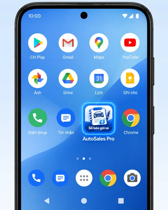 Màn hình chính Android có biểu tượng AutoSales Pro vừa cài, được làm nổi bật