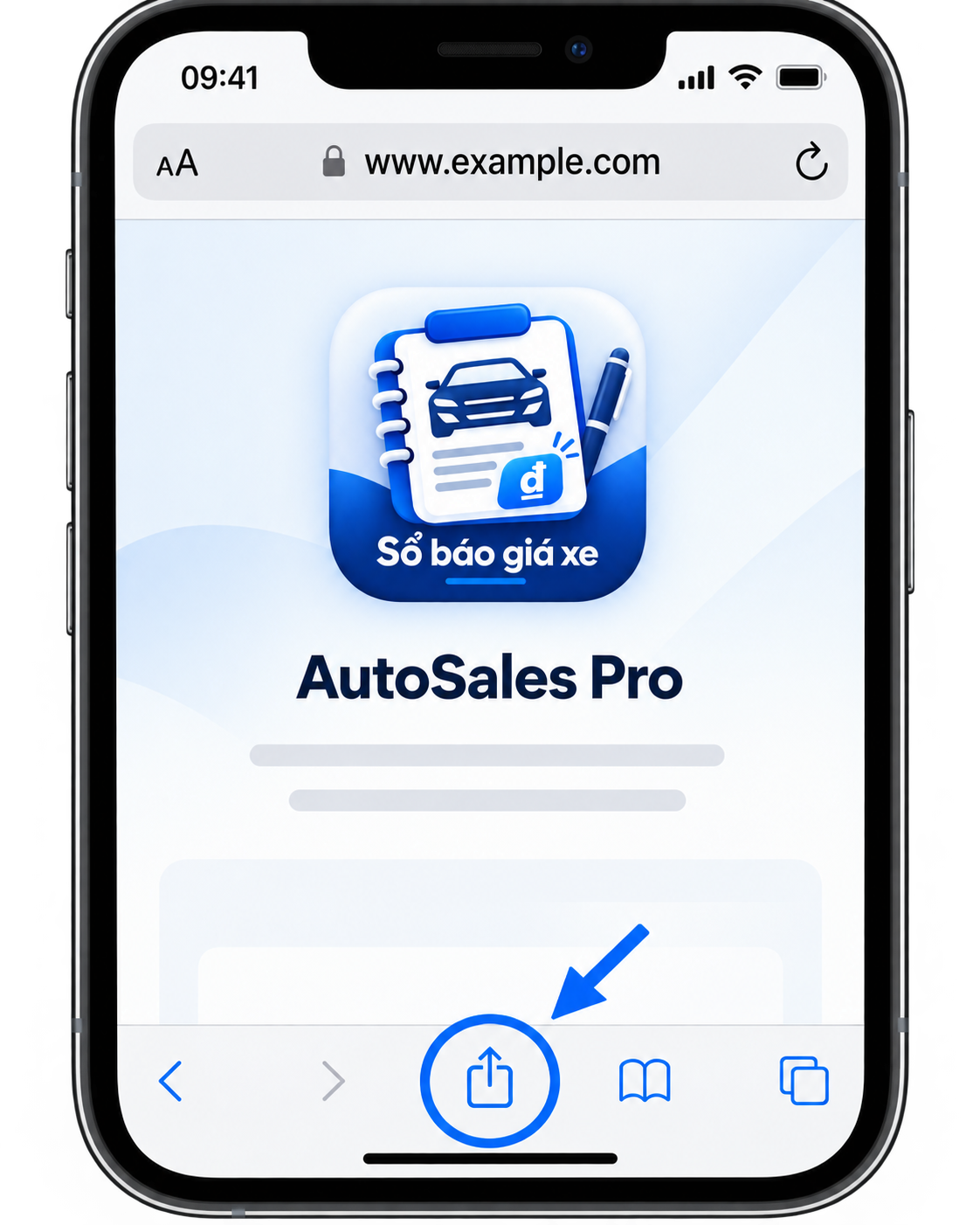 Nút Chia sẻ trong thanh công cụ Safari được khoanh màu xanh